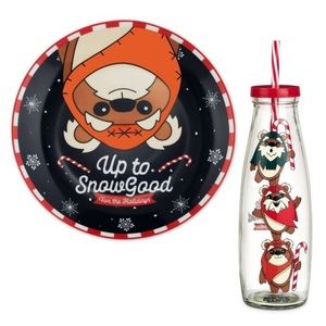Star Wars up to no good Christmas plate & glass bottle set